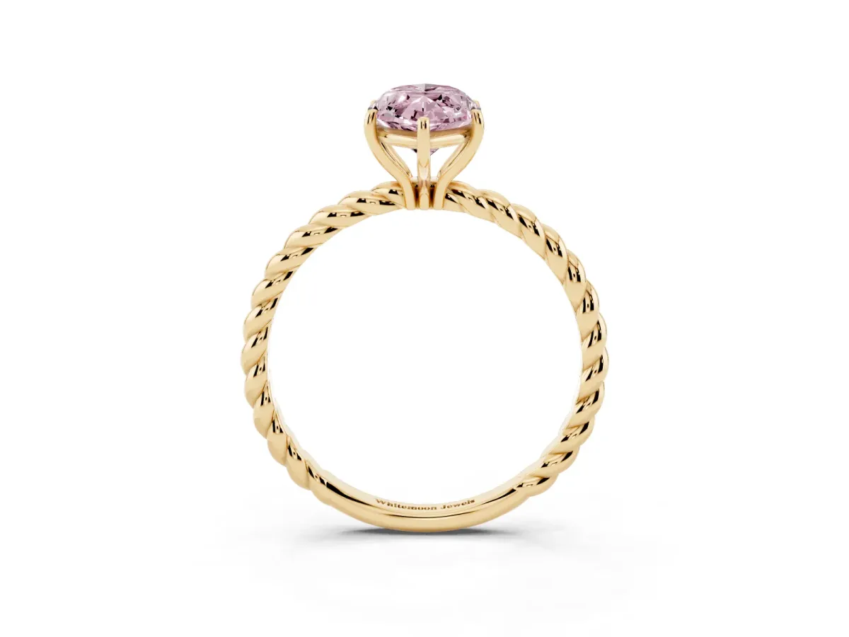 Fancy Pink Marquise Cut Solitaire Twist Band Ring with Four-Prong Setting Yellow gold