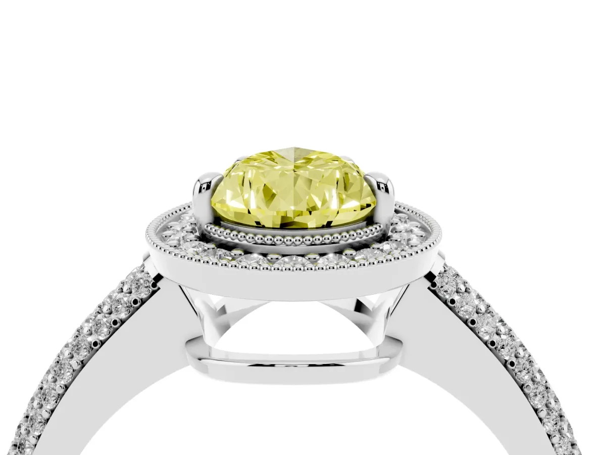 Fancy Yellow Pear Cut Cut Halo Diamond Pave Band with Four-Prong Setting Platinum