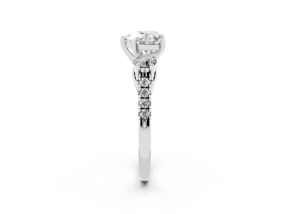 Three-Stone Heart Cut Diamond Pavé Band with Four-Prong Setting Platinum