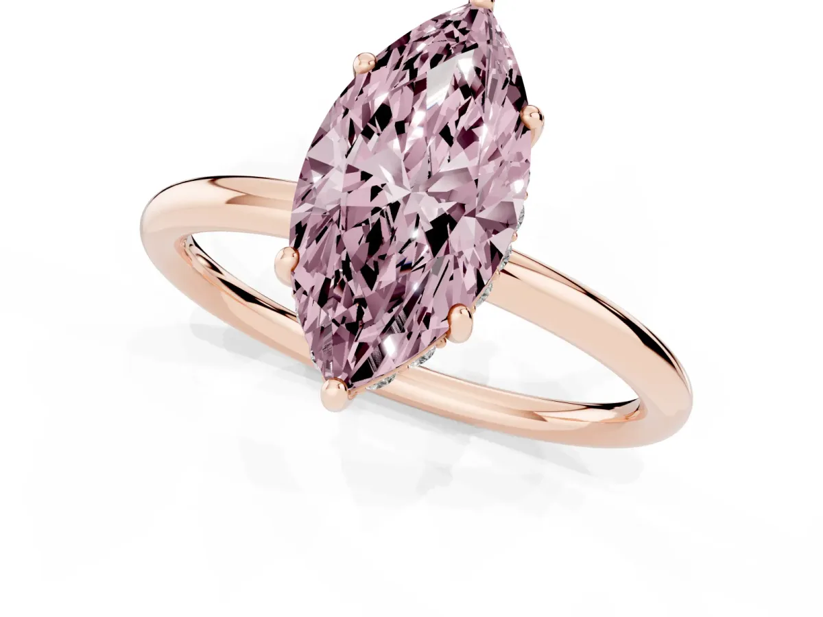 Fancy Pink Marquise Cut Solitaire Diamond Ring with a Classic Band and Four-Prong Setting Rose gold