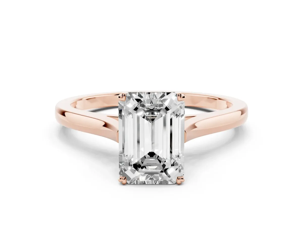 Emerald Cut Solitaire Heart Prong Engagement Ring with Tapered Band Rose gold