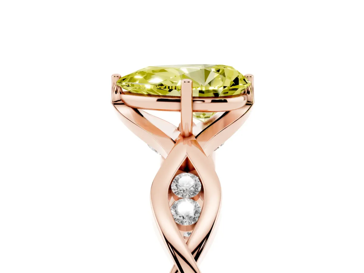 Fancy Yellow Pear Cut Solitaire Twist Band with Leaf Prong Setting Rose gold