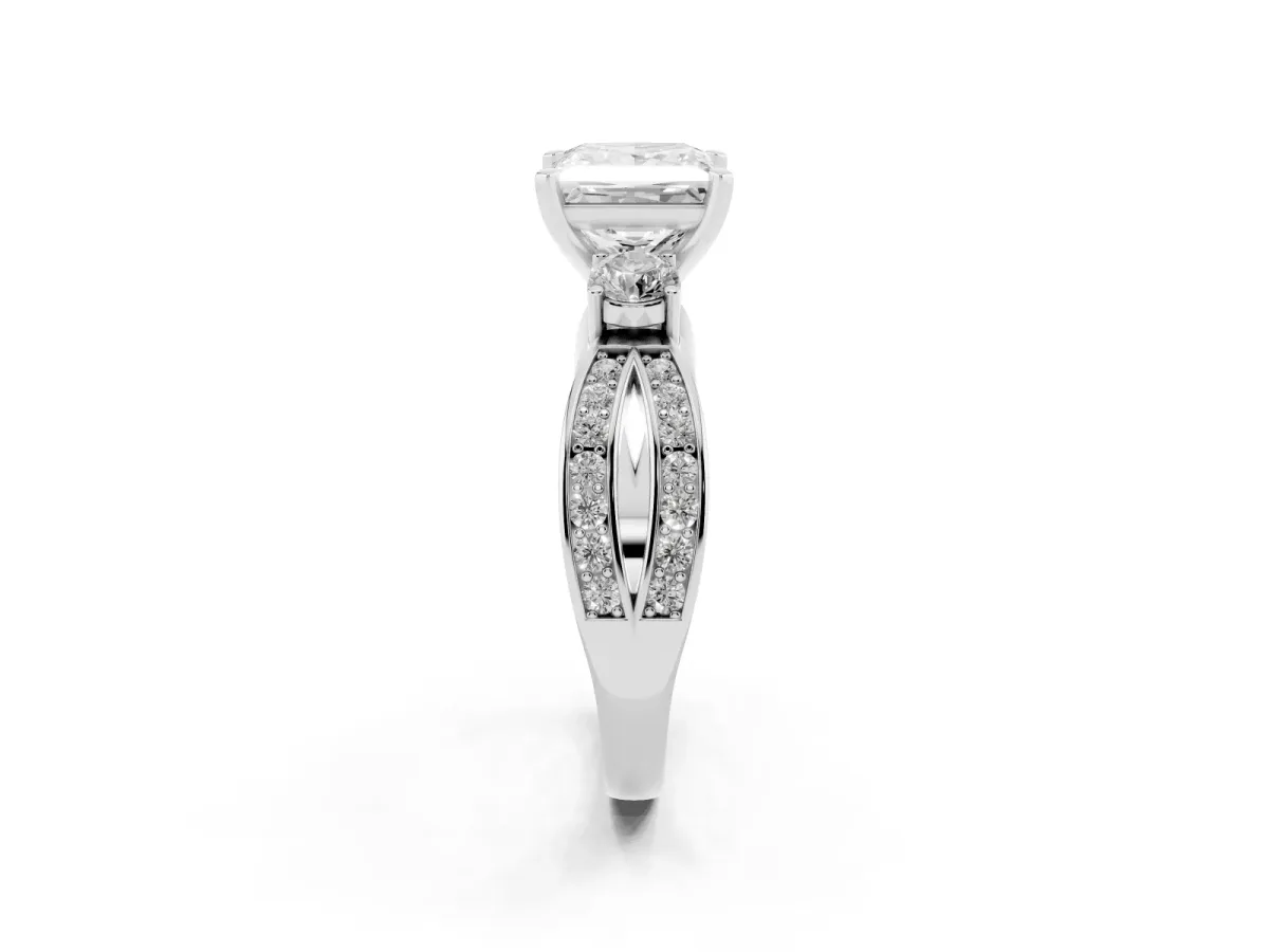 Three-Stone Princess Cut Cut Diamond Twist Band with Prong Setting Silver