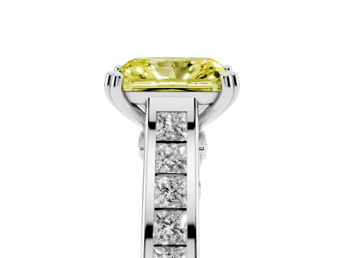 Fancy Yellow Radiant Cut Cut Channel Set Solitaire Engagement Ring with Prong Setting Silver