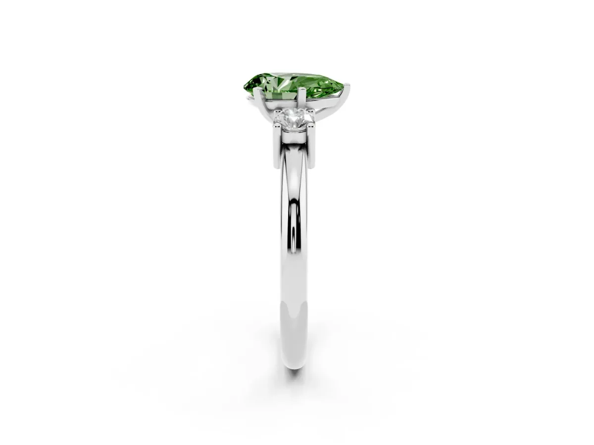Fancy Green Three-Stone Pear Cut Cut Diamond Solitaire with Prong Setting and Classic Band Silver