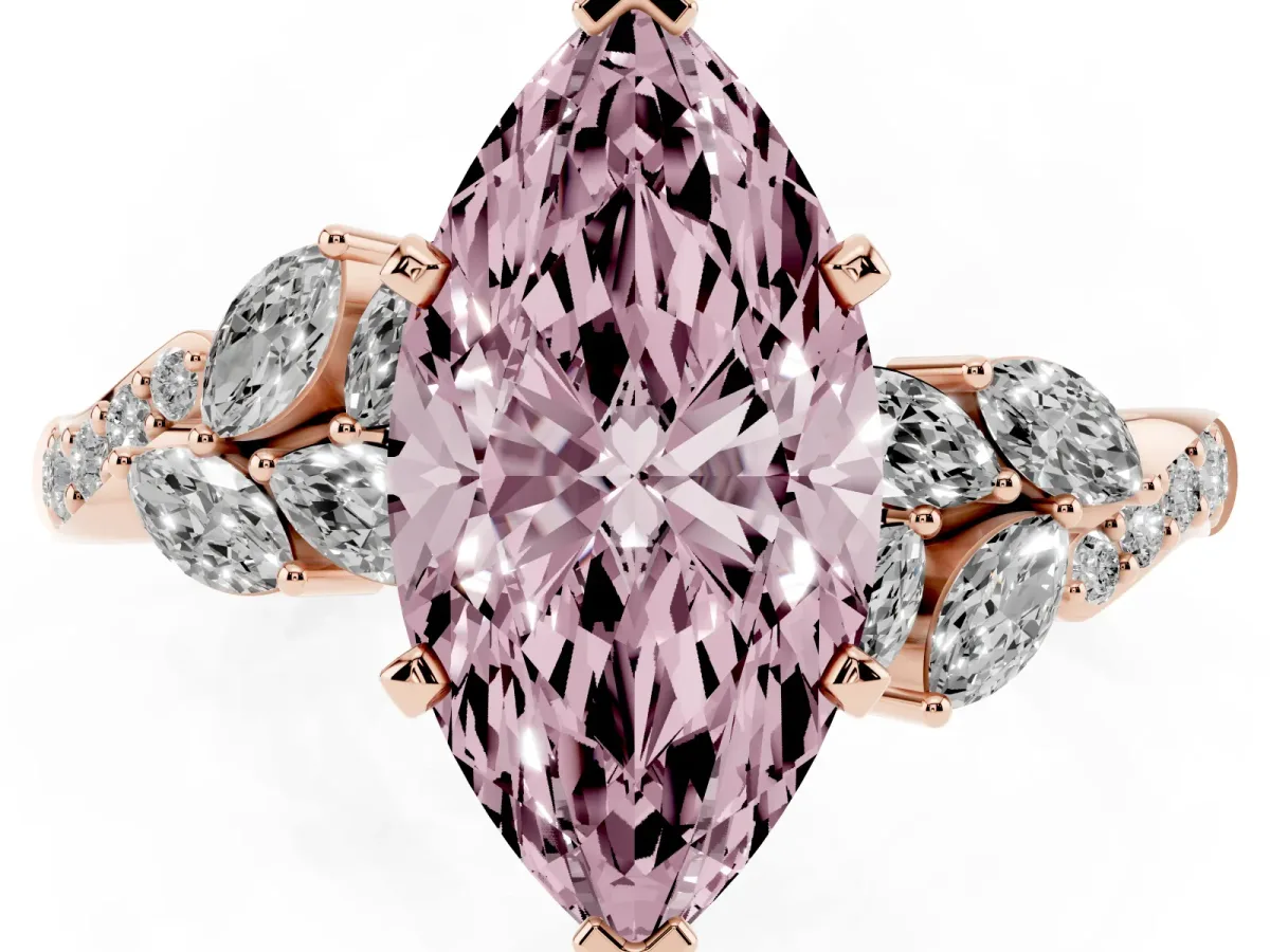 Fancy Pink Marquise Cut Solitaire Marquise Twist Band with Six-Prong Setting Rose gold