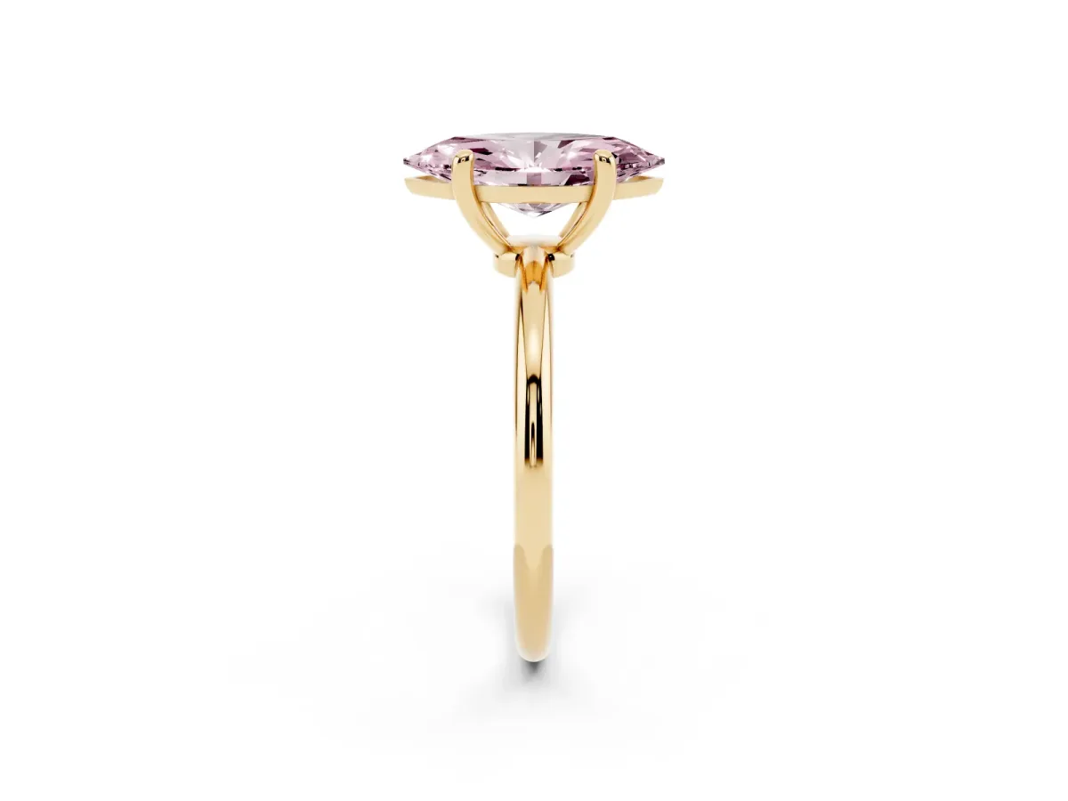 Fancy Pink Marquise Cut Solitaire Diamond Ring with 4-Prong Setting on a Classic Band Yellow gold