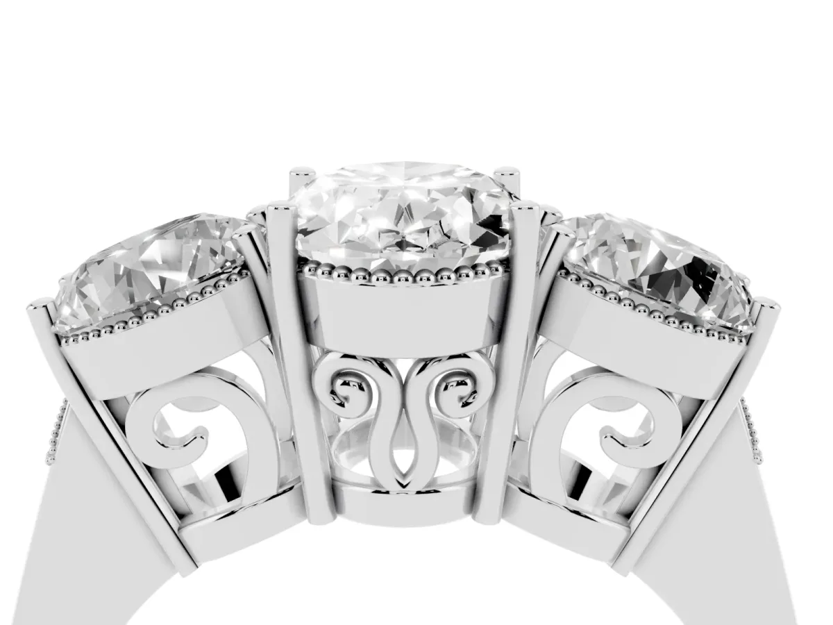 Three-Stone Oval Cut Diamond Engagement Ring with Prong Setting on a Classic Band Silver
