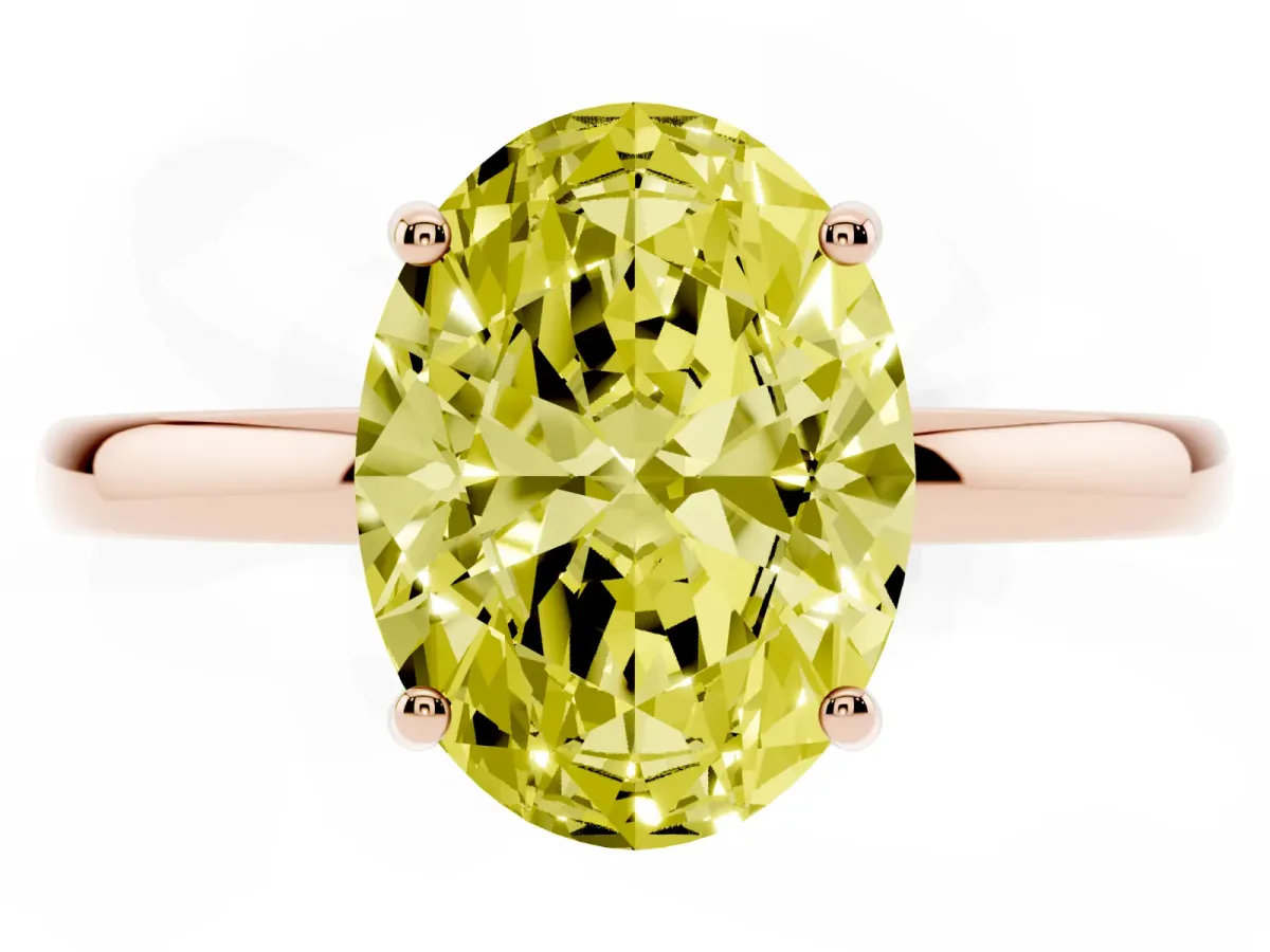 Fancy Yellow Oval Cut Solitaire Diamond Ring with Prong Setting and Plain Band Rose gold