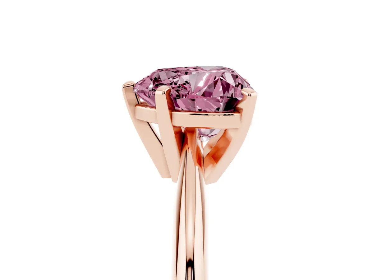Fancy Pink Heart Cut Cut Solitaire Ring with Four-Prong Setting on a Classic Band Rose gold