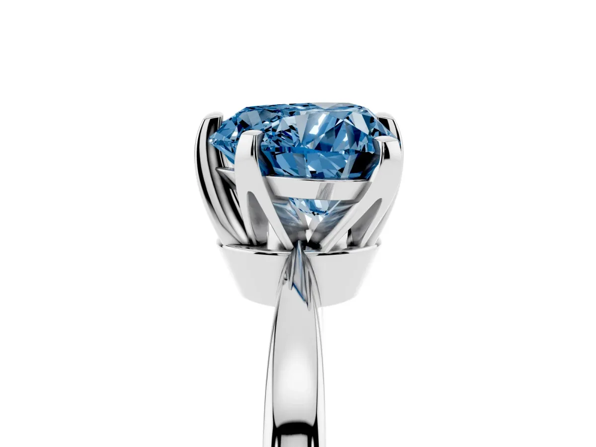 Fancy Blue Heart Cut Solitaire Engagement Ring with Six-Prong Setting and Tapered Band Platinum