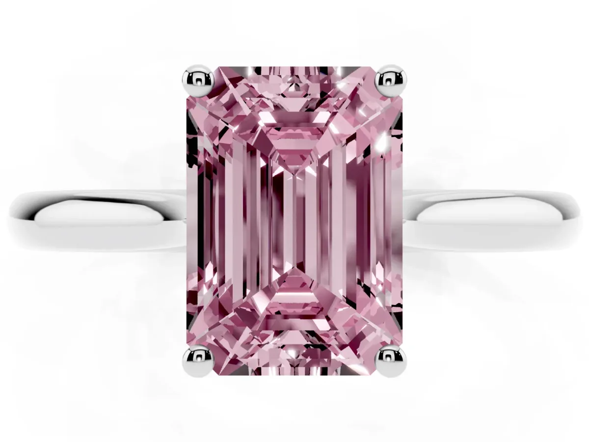 Fancy Pink Emerald Cut Cut Solitaire Ring with Cathedral Band and Four-Prong Setting Platinum