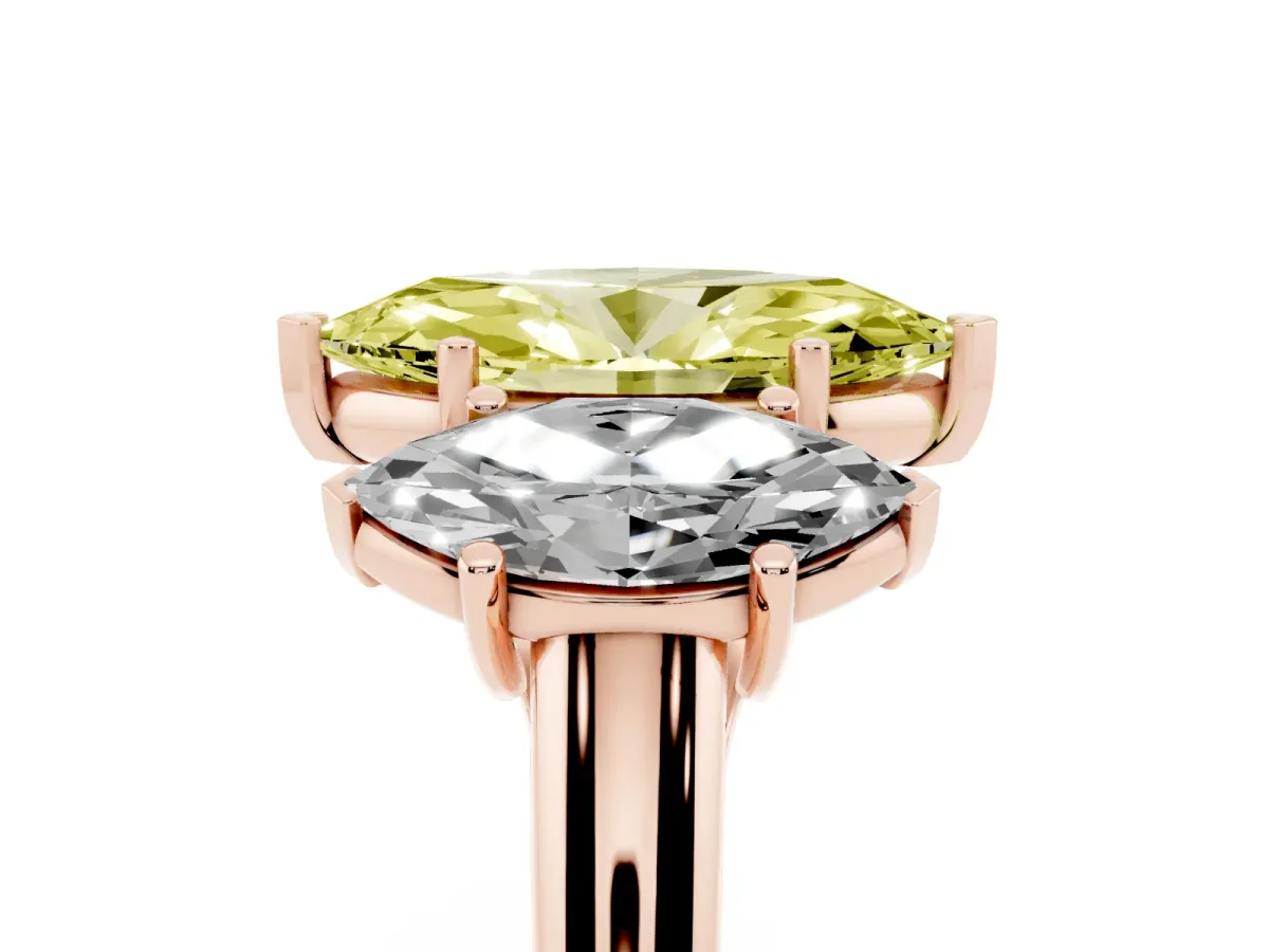 Fancy Yellow Three-Stone Marquise Cut Diamond Engagement Ring with Prong Setting Rose gold