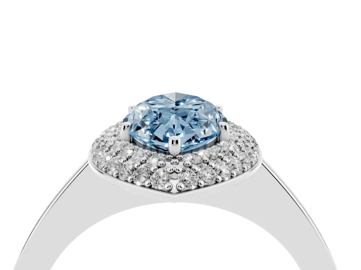 Fancy Blue Marquise Cut Halo Diamond Engagement Ring with Solitaire Band and Four-Prong Setting Silver