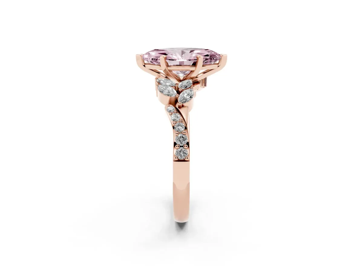 Fancy Pink Marquise Cut Solitaire Marquise Twist Band with Six-Prong Setting Rose gold