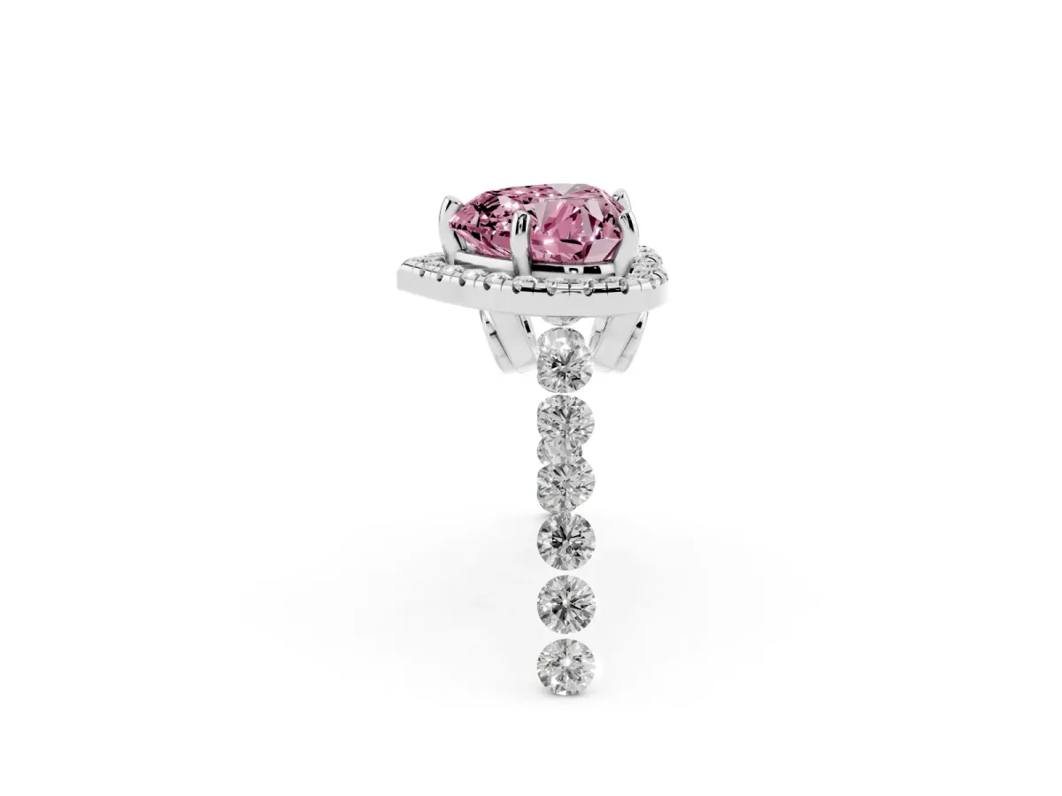 Fancy Pink Heart Cut Halo Pavé Diamond Engagement Ring with Four-Prong Setting Platinum