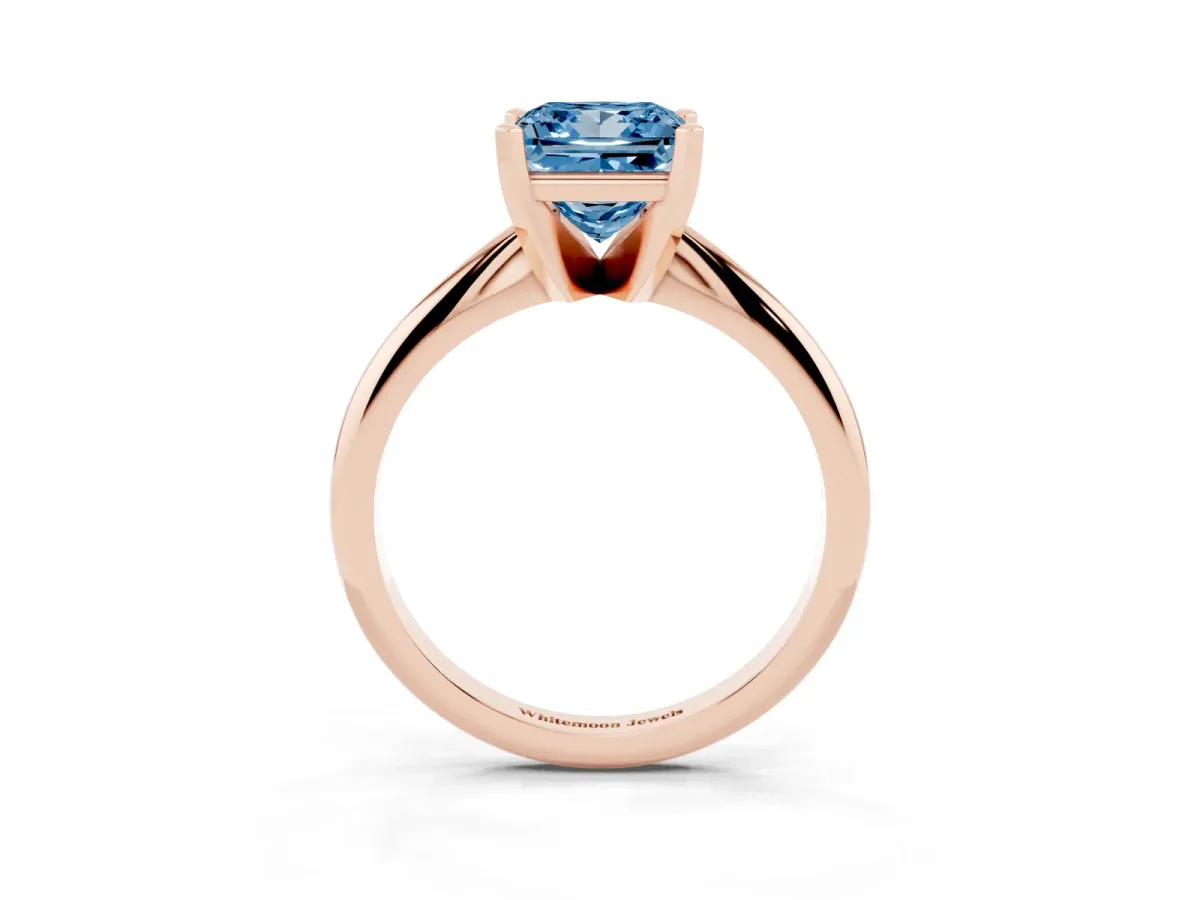 Fancy Blue Princess Cut Cut Solitaire Ring with Four-Prong Setting on a Classic Band Rose gold