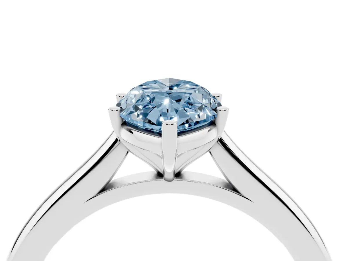 Fancy Blue Marquise Cut Cut Solitaire Ring with Cathedral Band and Four-Prong Setting Platinum