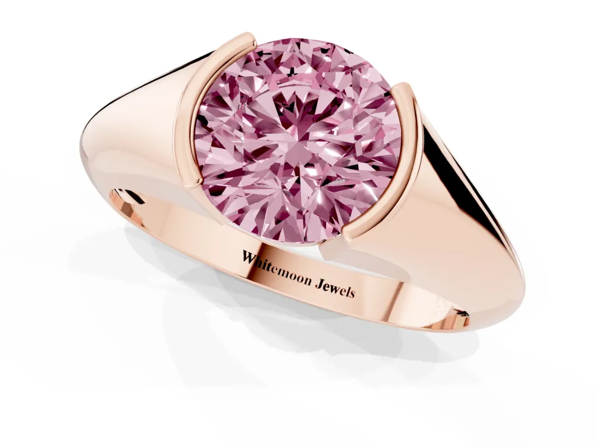 Fancy Pink Round Cut Solitaire Tension Set Diamond Ring Rose gold