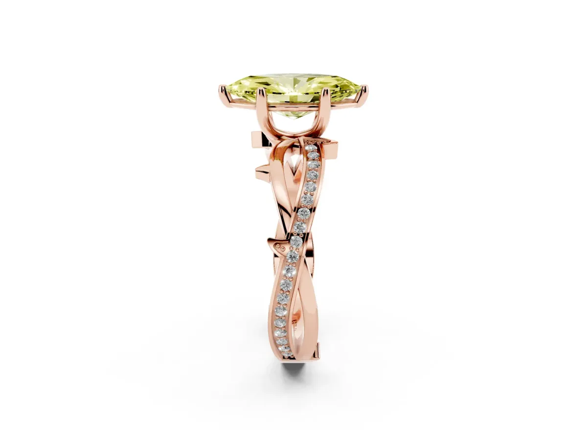 Fancy Yellow Marquise Cut Solitaire Twist Band with Pavé Accents and Four-Prong Setting Rose gold