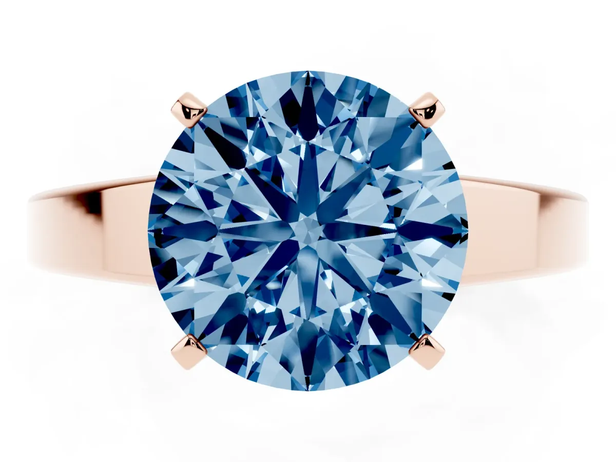 Fancy Blue Round Cut Solitaire Engagement Ring with Four-Prong Setting and Tapered Band Rose gold