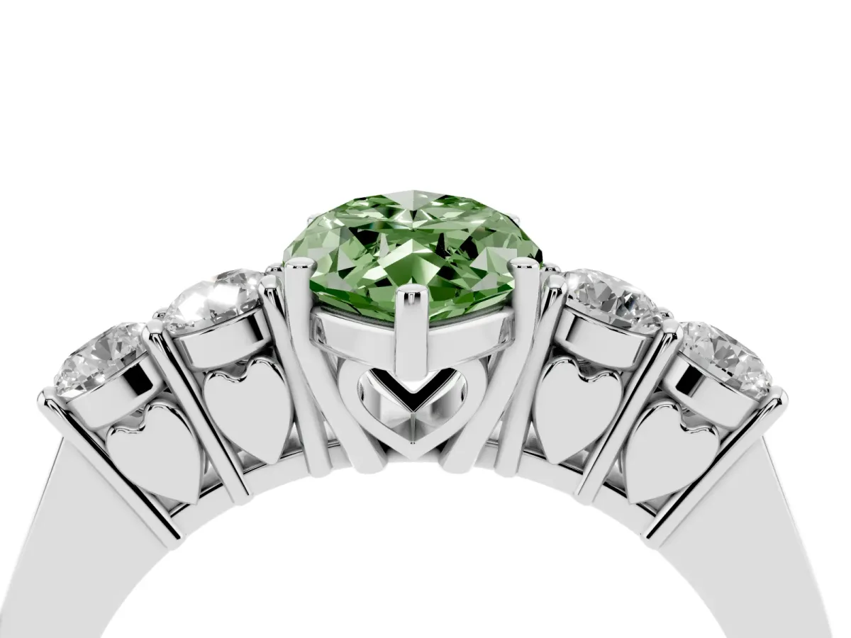 Fancy Green Marquise Cut Cut Diamond Five-Stone Prong Set White Gold Ring Silver