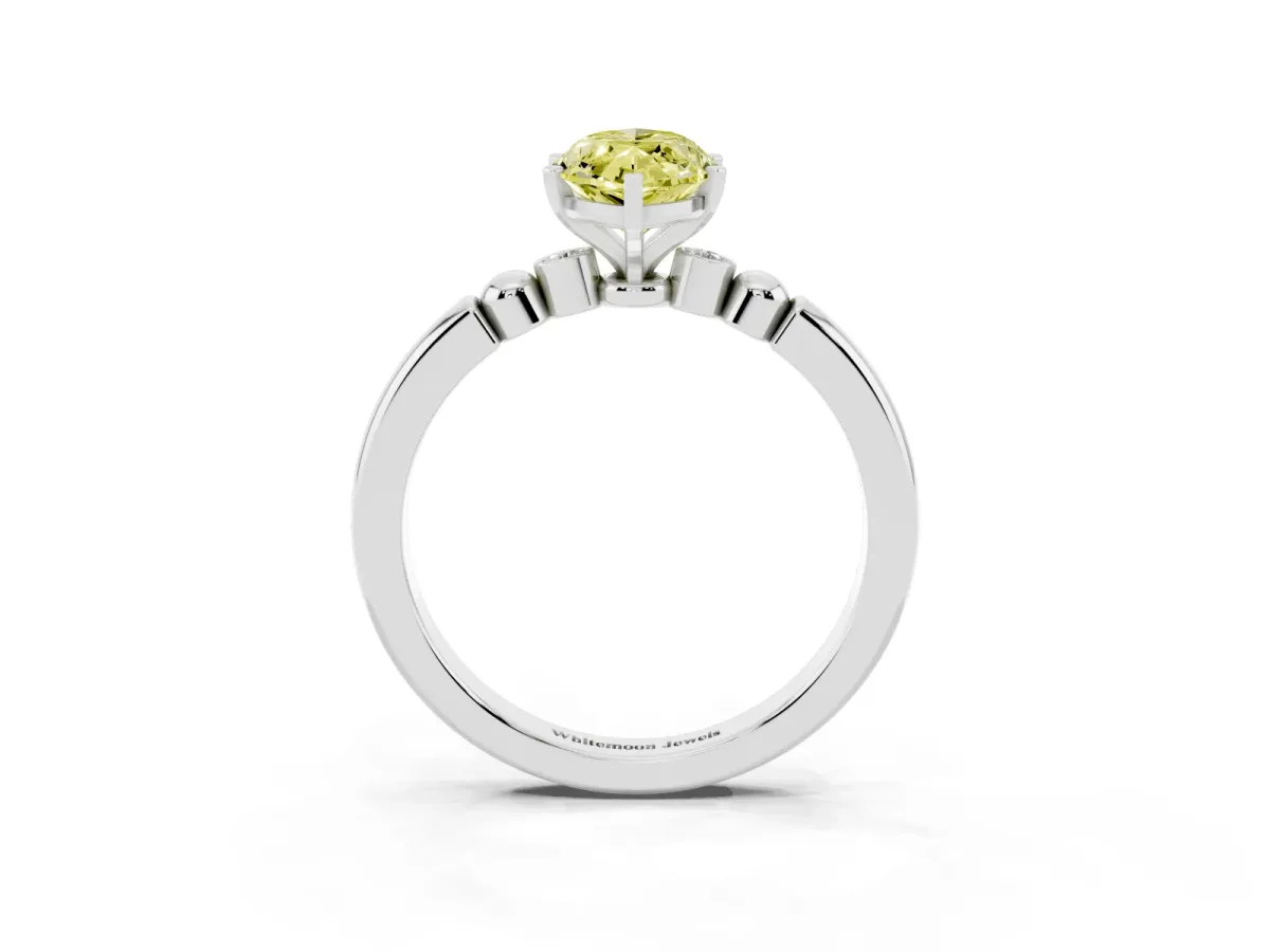 Fancy Yellow Marquise Cut Solitaire Beaded Band with Four-Prong Setting Silver