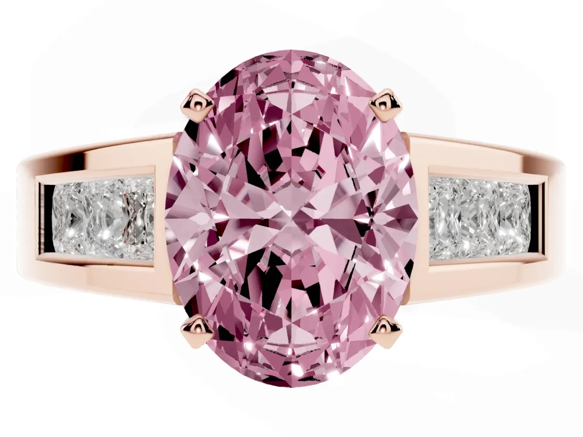 Fancy Pink Oval Cut Cut Channel Set Solitaire Ring with Four-Prong Setting Rose gold