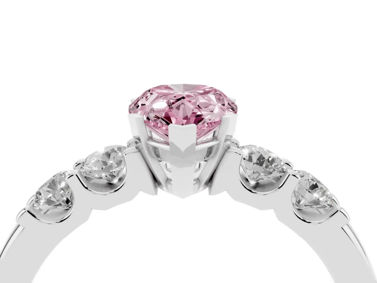 Fancy Pink Pear Cut Brilliant Cut Diamond Five-Stone Prong Set Engagement Ring with Channel Band White gold