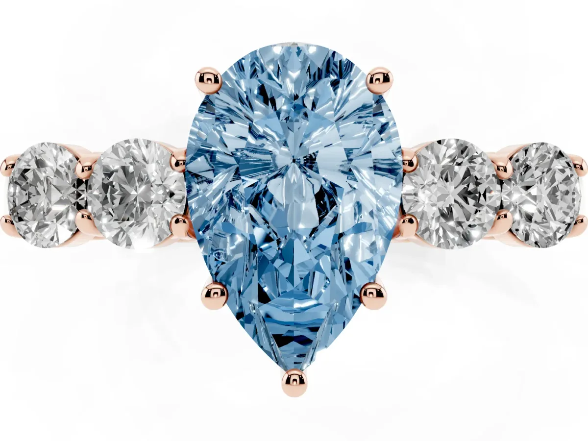 Fancy Blue Pear Cut Cut Diamond Five-Stone Prong Set White Gold Ring Rose gold