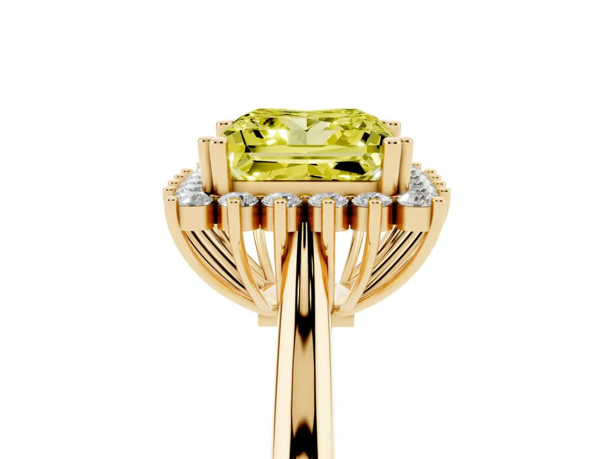 Fancy Yellow Princess Cut Cut Diamond Halo Ring with Solitaire Band and Prong Setting Yellow gold