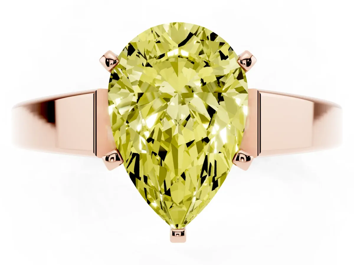 Fancy Yellow Pear Cut Solitaire Engagement Ring with Four-Prong Setting and Tapered Band Rose gold