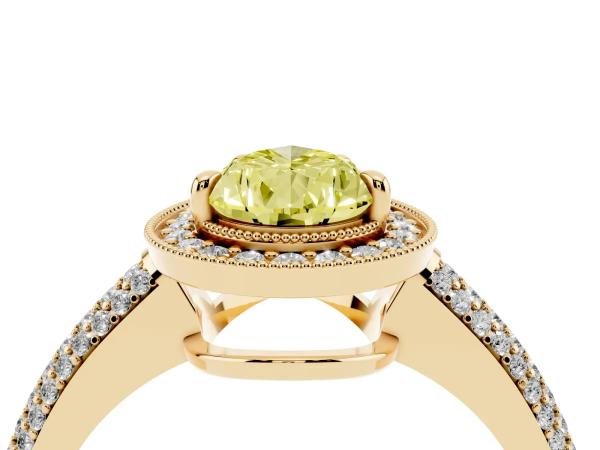 Fancy Yellow Pear Cut Cut Halo Diamond Pave Band with Four-Prong Setting Yellow gold