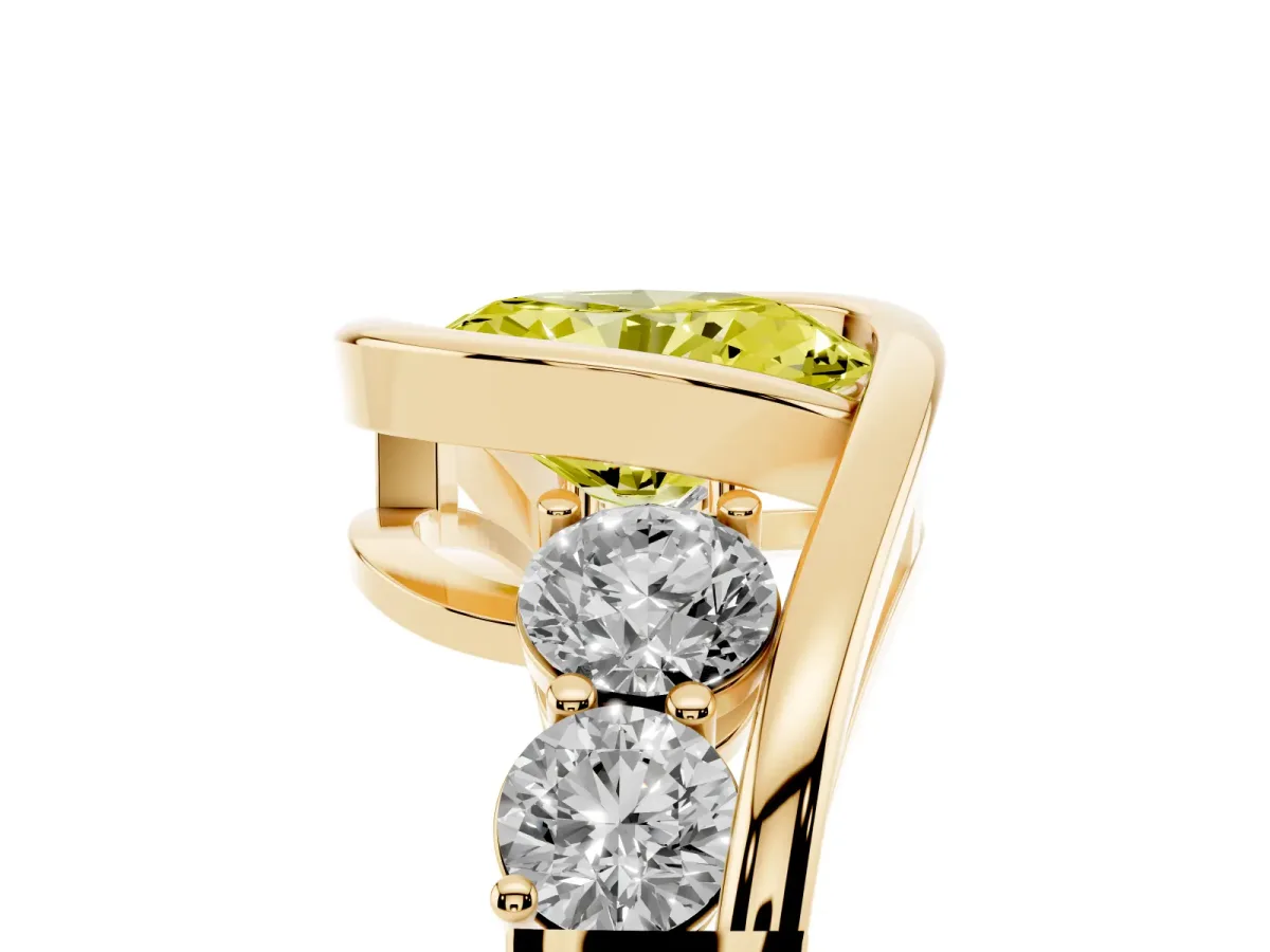 Fancy Yellow Bezel Set Oval Cut Diamond Bypass Ring with Round Accents Yellow gold