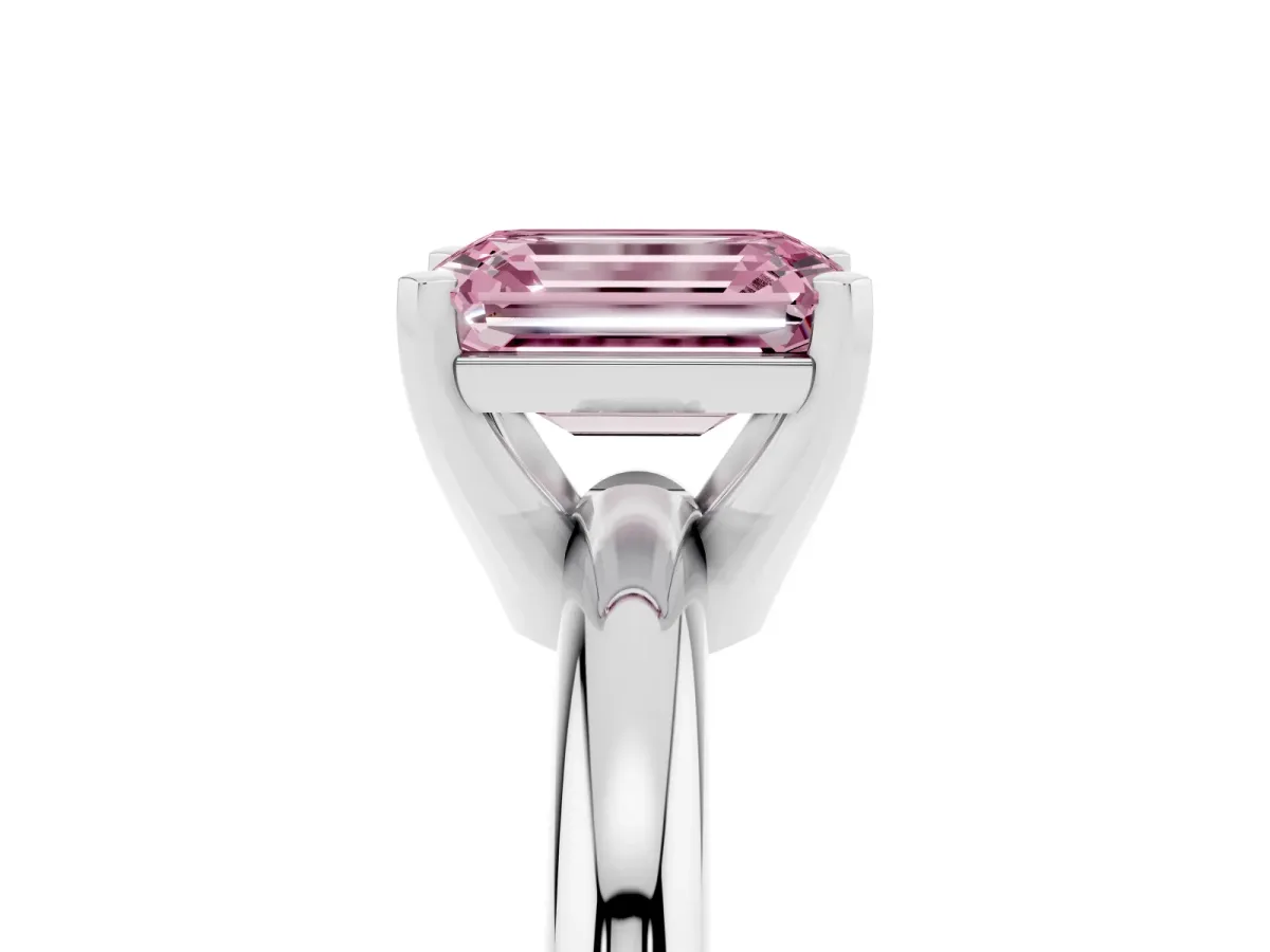 Fancy Pink Emerald Cut Diamond Solitaire Engagement Ring with Round Band and Four-Prong Setting Silver