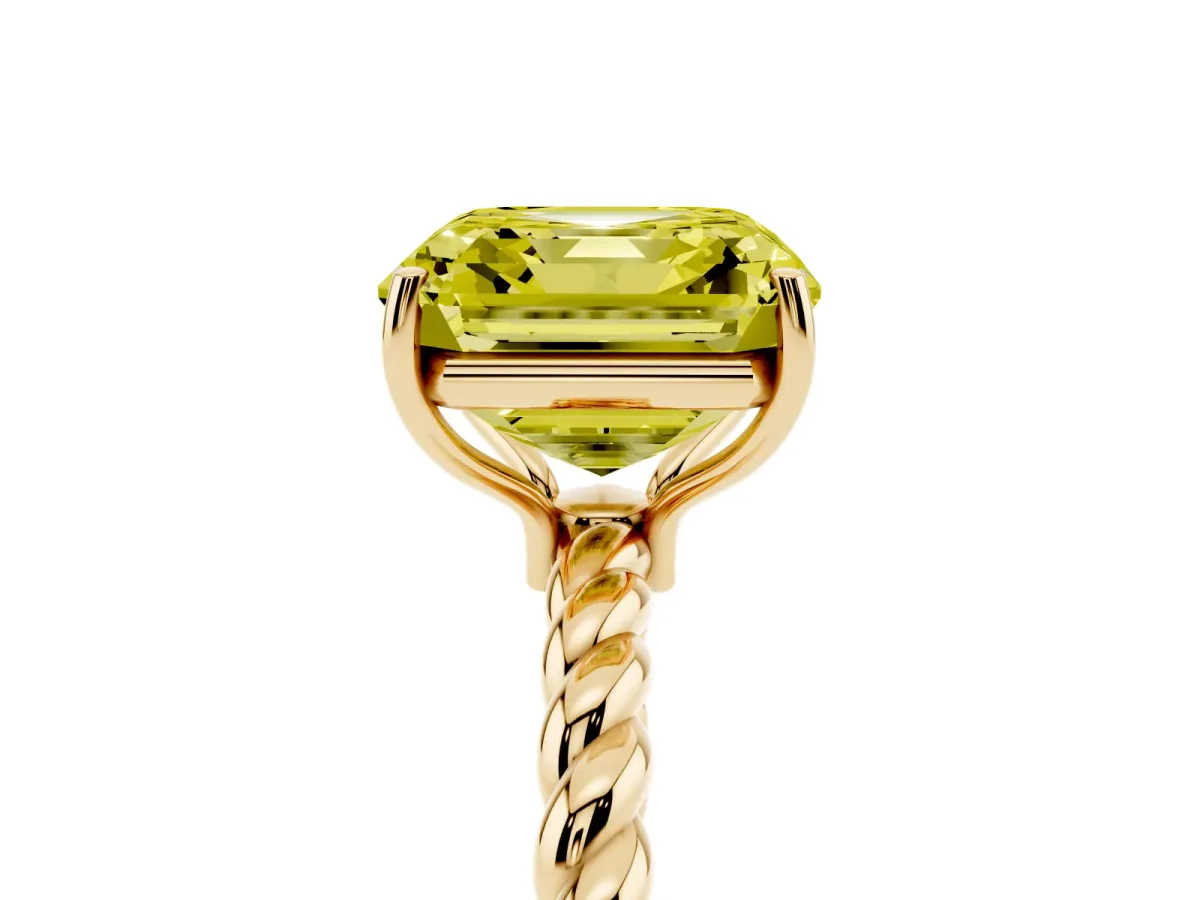Fancy Yellow Asscher Cut Solitaire Twist Band Ring with Four-Prong Setting Yellow gold