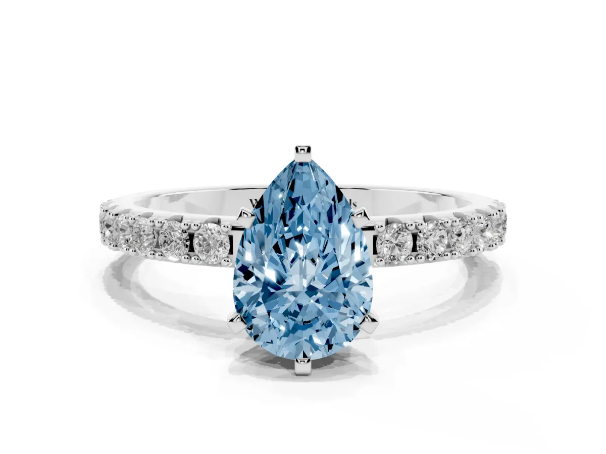 Fancy Blue Pear Cut Diamond Solitaire Pavé Band with Four-Prong Setting Platinum