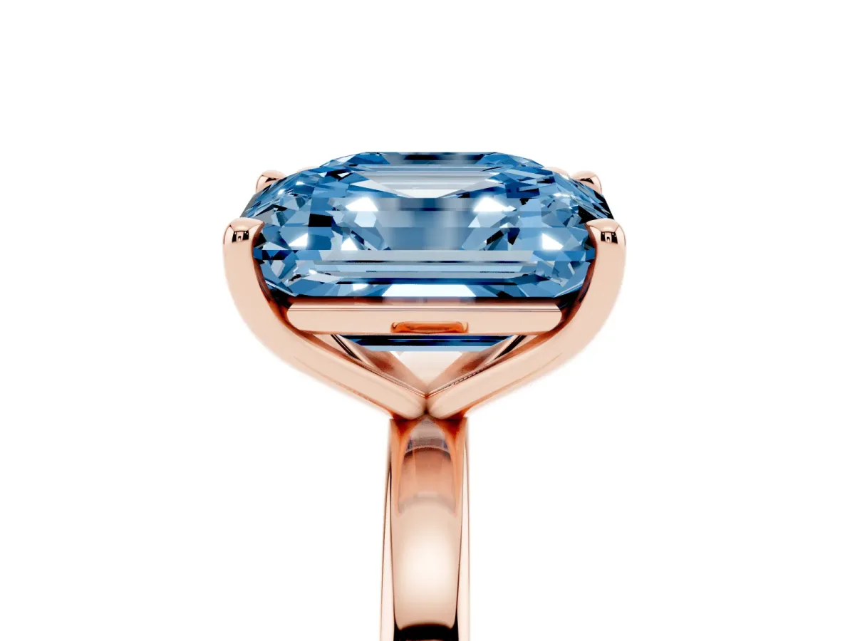 Fancy Blue Asscher Cut and Emerald Cut Toi Moi Ring with Prong Setting Rose gold