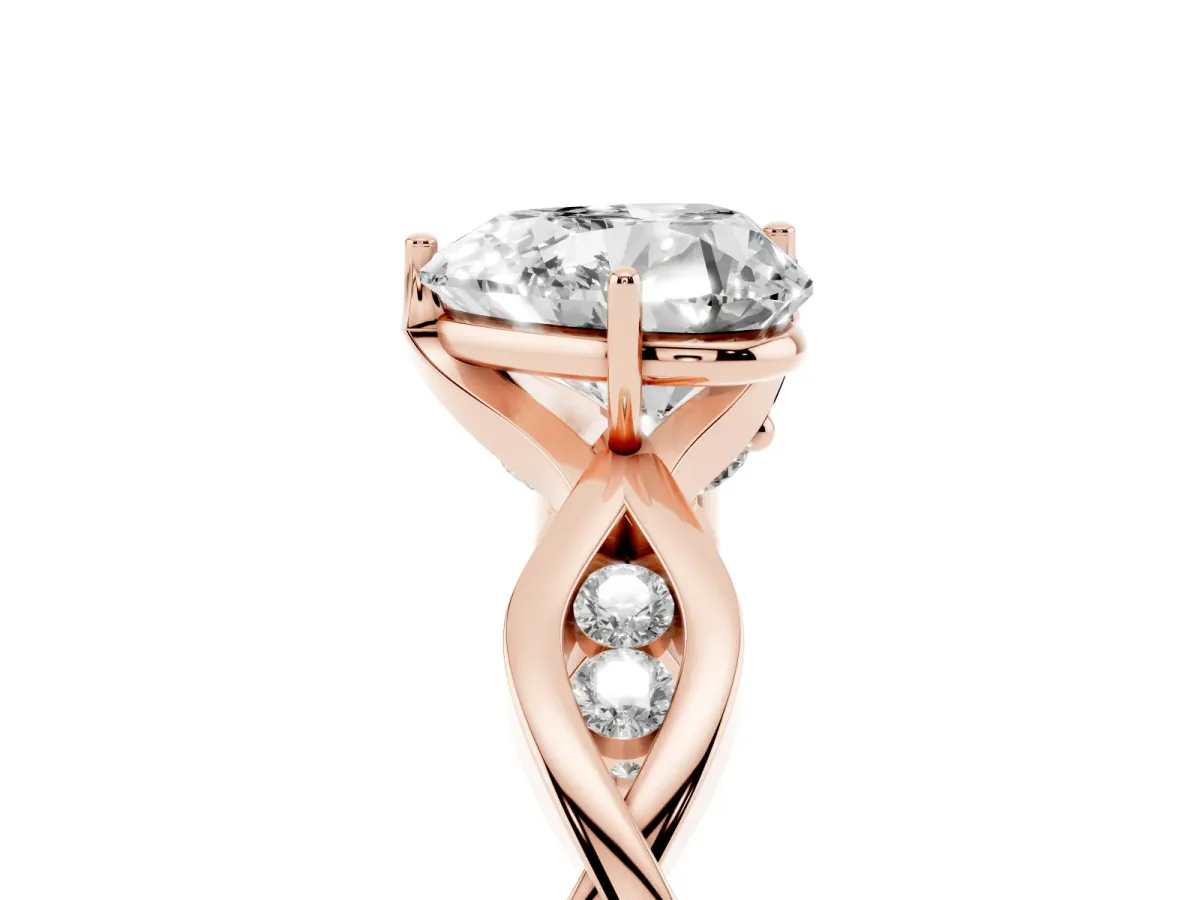 Heart Cut Solitaire Twist Band with Leaf Prong Setting Rose gold