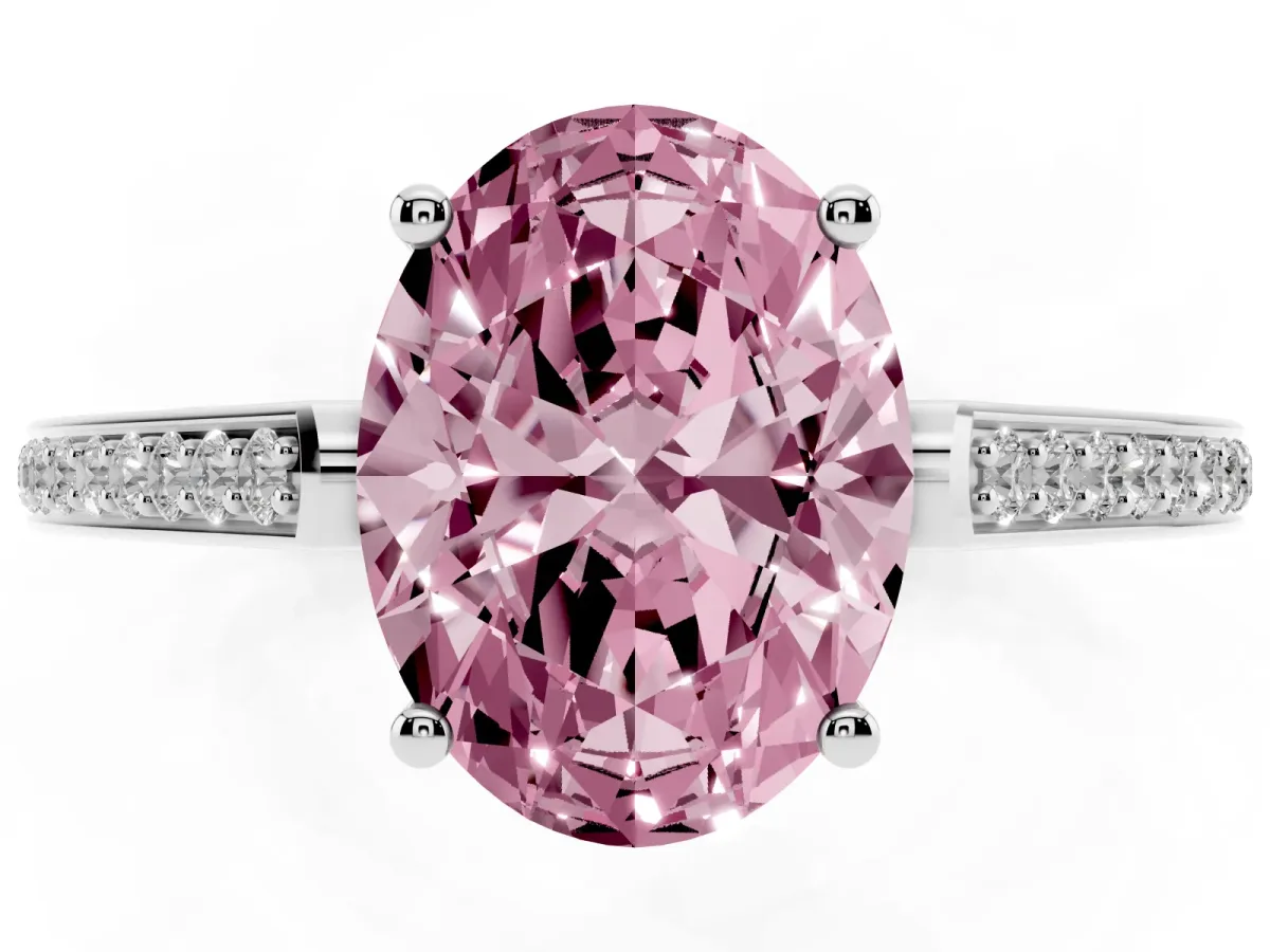 Fancy Pink Oval Cut Cut Cathedral Pave Diamond Engagement Ring with Six-Prong Setting Silver