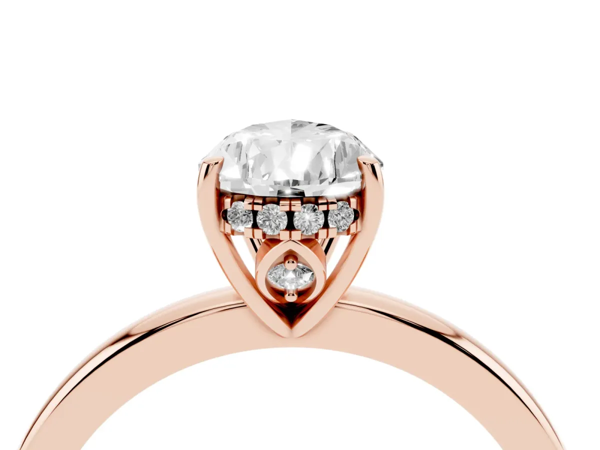 Pear Cut Solitaire Diamond Ring with Prong Setting and Plain Band Rose gold