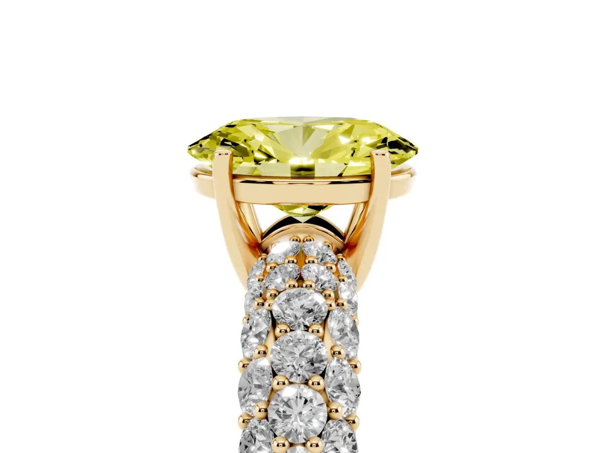 Fancy Yellow Oval Cut Diamond Pavé Band Solitaire Ring with Four-Prong Setting Yellow gold