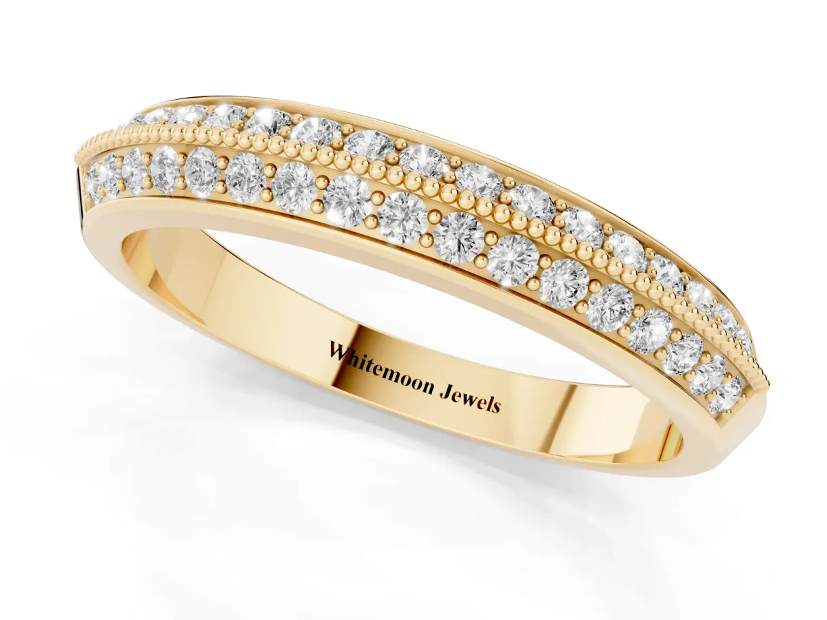 Round Diamond Pave Eternity Band with Milgrain Edging Yellow gold
