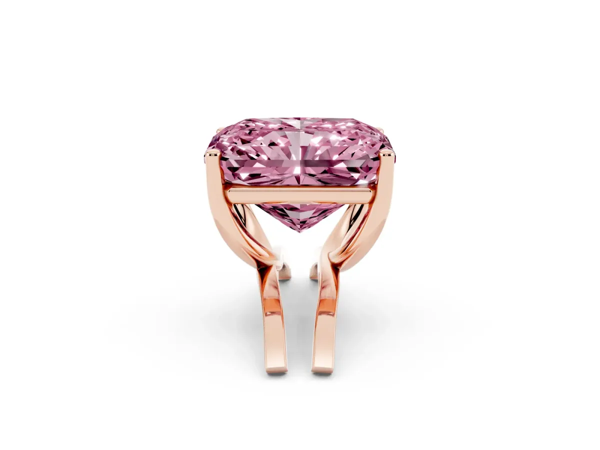 Fancy Pink Radiant Cut Cut Diamond Solitaire Engagement Ring with Tapered Plain Band and Four-Prong Setting Rose gold