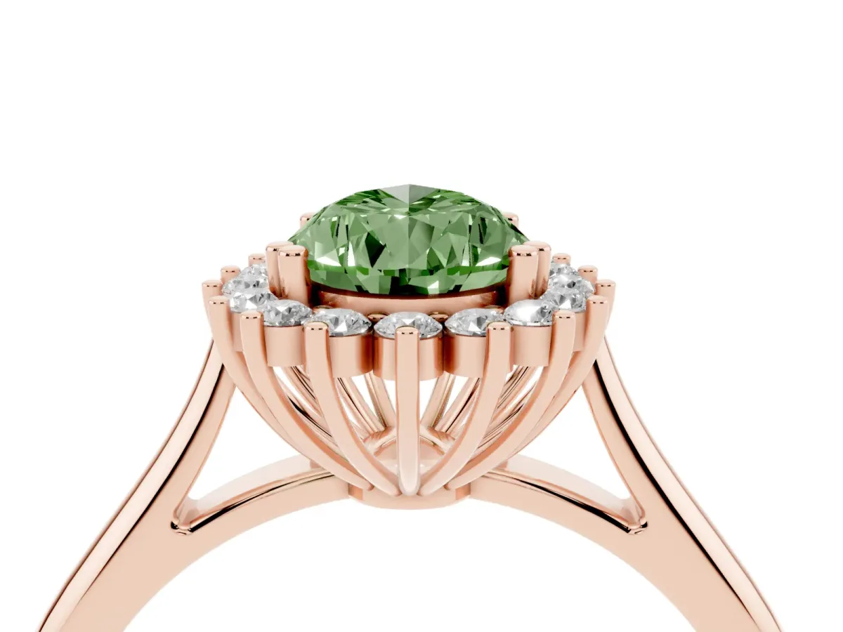 Fancy Green Pear Cut Cut Diamond Halo Ring with Solitaire Band and Prong Setting Rose gold