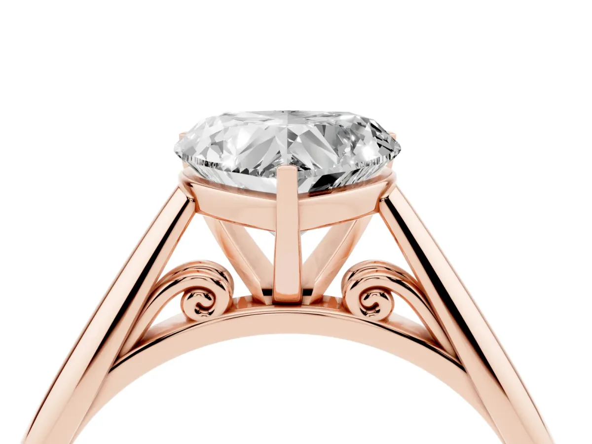 Heart Cut Diamond Solitaire Engagement Ring with Cathedral Setting and Four-Prong Mount Rose gold