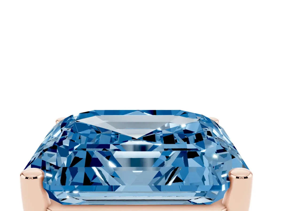 Fancy Blue Asscher Cut Cut Diamond Solitaire Engagement Ring with Tapered Plain Band and Four-Prong Setting Rose gold
