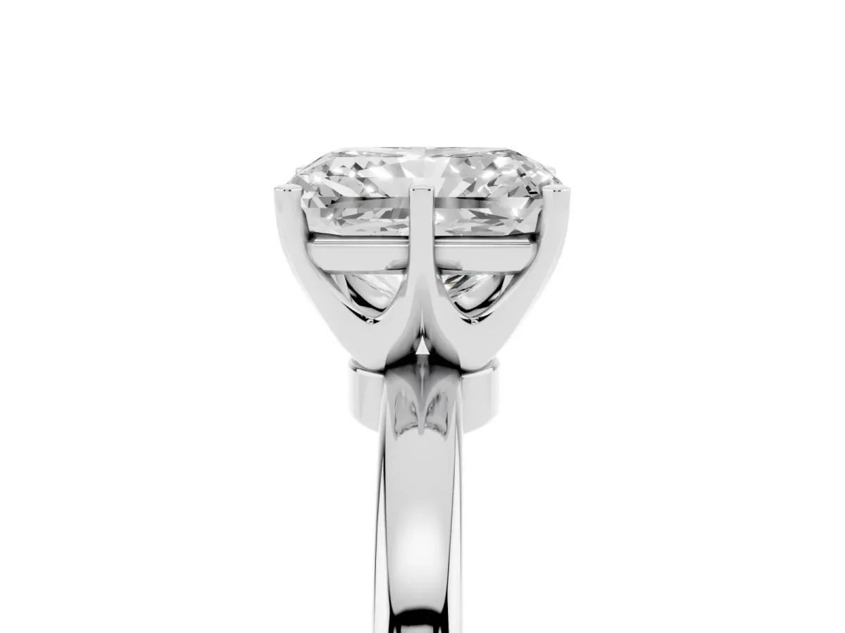 Radiant Cut Solitaire Diamond Ring with Six-Prong Setting on a Classic Band Platinum