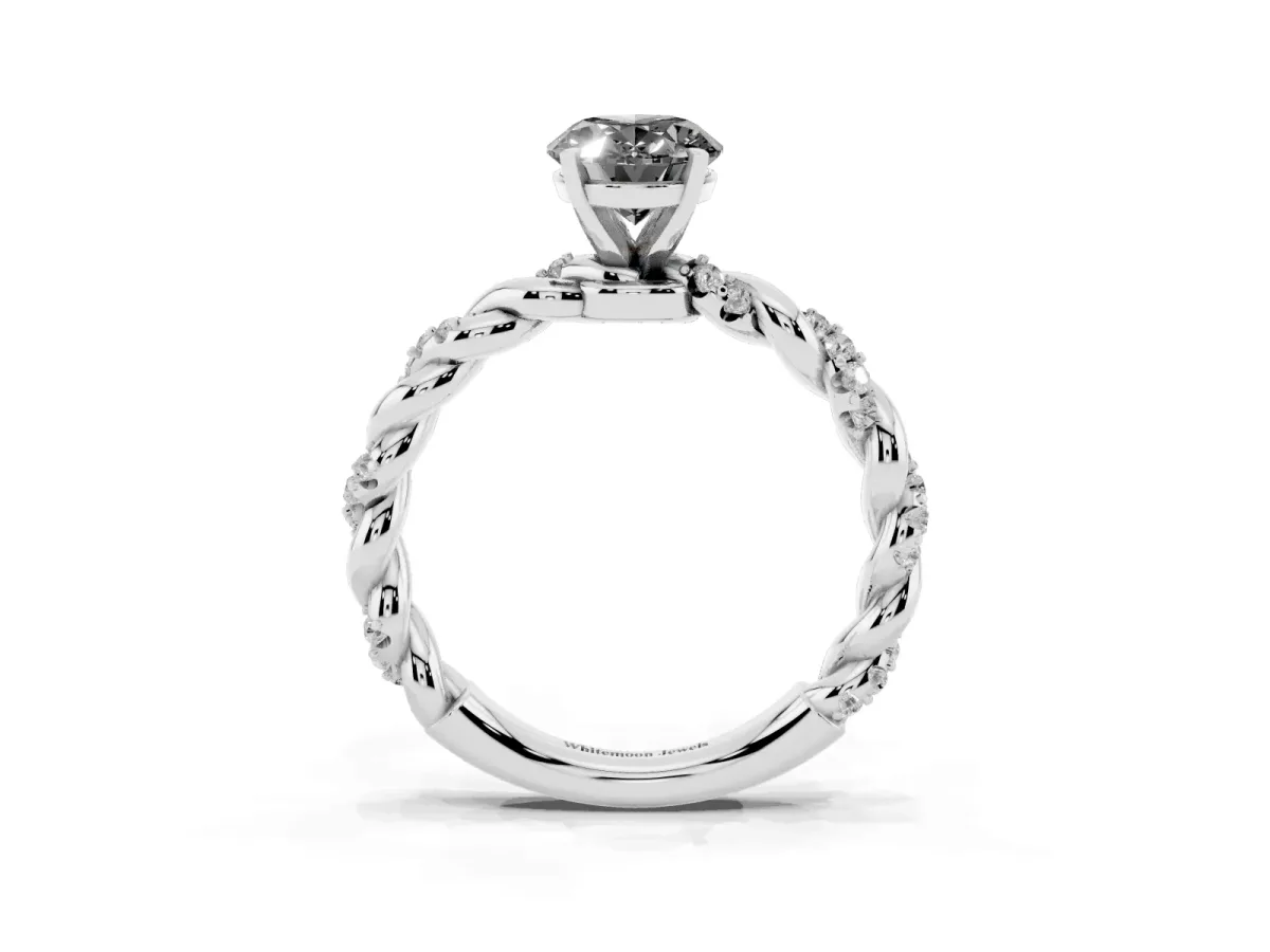 Fancy Black Oval Cut Diamond Solitaire Ring with Twisted Band and Pavé Accents Silver