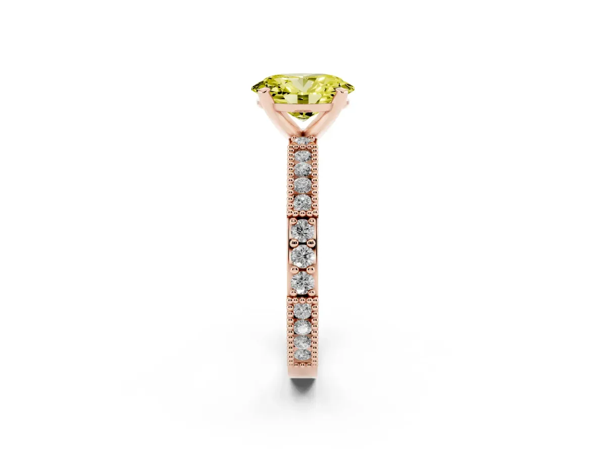 Fancy Yellow Oval Cut Solitaire with Pavé Band and Four-Prong Setting Rose gold